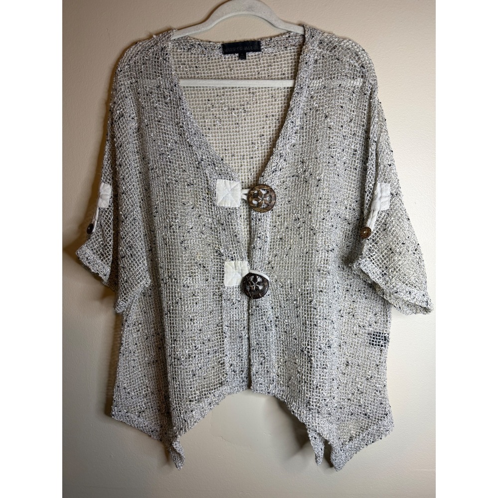 Mirror Image Womens M Open Knit Cardigan Gray Black Speckled Boho